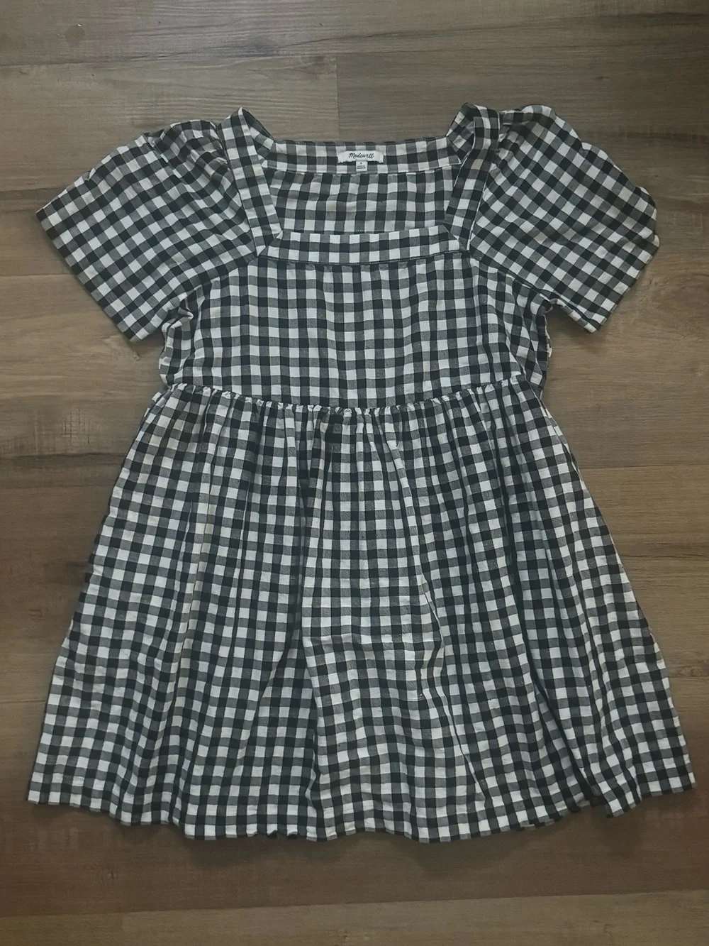 Madewell Allie Linen Blend Black & White Gingham Check Dress Sz S - Picture 5 of 7